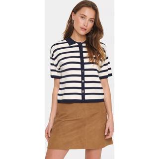 Saint Tropez Likamsz Striped Polo Cardigan Strik 30514160 Winter White Nightsky Stripe (MEDIUM)