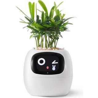 Planterio Smart Pet Planter Robot Vejledning om plantepleje med Emojis Adorable Plant Companion med rig gestusinteraktion Neat Desk Setup Gift (W