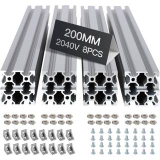 8PCS 200 mm V Slot 2040 Aluminium Extrusion European Standard Anodized Linear Rail for 3D Printer Parts og CNC DIY Silver