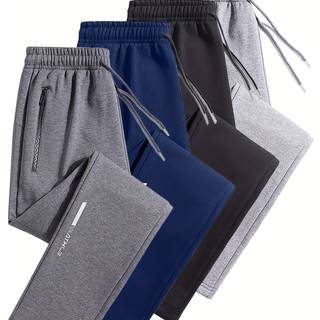 TEMU Men's Casual Joggers - Elastic Waistband With Adjustable Drawstring, Side Pockets, Solid Color Mid-rise Regular Fit For Spring/fall, Jogging Pants