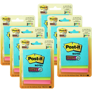 Super Sticky Notes 3 """" X 3 """" Miami Collection 3 Pads/Pack 6 -pakker