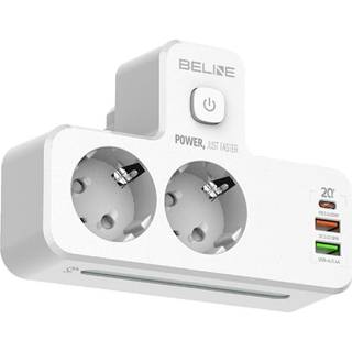 Beline Power Strip med LED-baggrundsbelysning - 2x USB-A, USB-C, 2x AC - Hvid