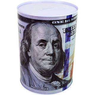 $ 100 dollar Bill Piggy Bank 5 7/8 """" Tall Coin Saving Money Currency Benjamin Franklin Tin Can Banknote Jar (1 Pack 7 1/4 """" X 4 3/4 """")