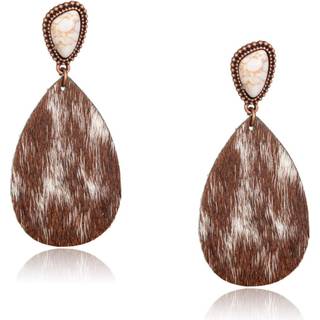 Rustik coutures vestlige øreringe til kvinder Tårer Cowhide Turkiserklæring Western Country Jewelry RCE-1101WT