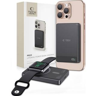 Tech-Protect PB33 LifeMag MagSafe Power Bank 5000mAh - Kompakt, trådløs opladning, USB-C, LED-display - Sort