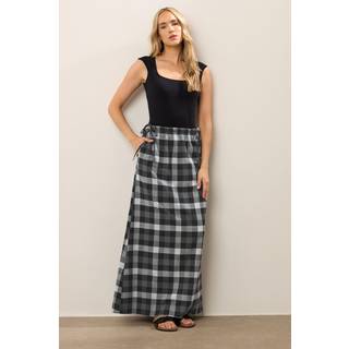 Lts Tall Black Cotton Check Side Tie Maxi Skirt 18 Lts | Tall Women's Maxi Skirts