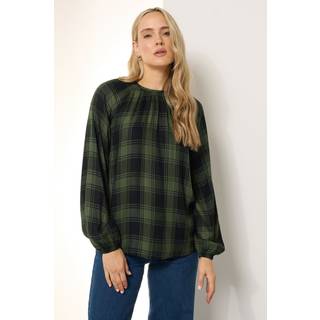 Lts Tall Khaki Green Check Balloon Sleeve Blouse 20 Lts | Tall Women's Shirts & Blouses