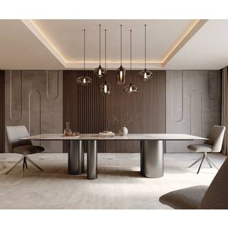 Esstisch Edge 300x100 Keramik Minas Melange Weiß-Beige Troa Edelstahl Graphit