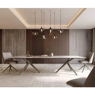 Esstisch Edge 300x100 Keramik Minas Melange Weiß-Beige Estelar rund Metall Effektfinish Titan - Minas Melange Weiß-Beige