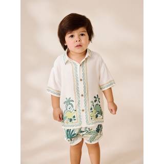 Next White Safari Print Border Short Sleeves Printed Shirt and Shorts Set (3mths-7yrs)