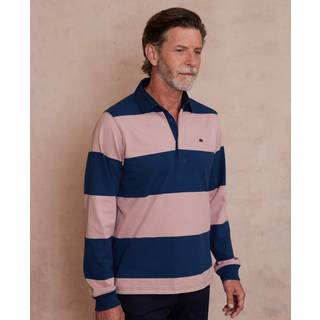 The Savile Row Company Savile Row Company Blue Pink Stripe Heavyweight 100% Cotton Jersey Rugby Shirt