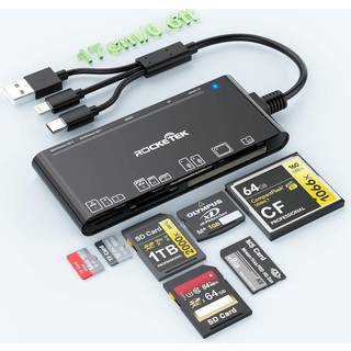 NÖRDIC USB-A, USB-C, Lightning USB3.0 Multi-kortlæser 7 Slot 1xCF, 2xSD, 2xMicroSD, 1xMS, 1xXD UHS-I