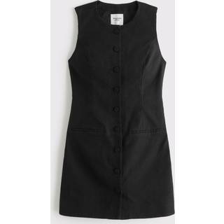 Abercrombie & Fitch Abercrombie & Fitch Black Linen High Neck Buttoned Short Dress - X-Large
