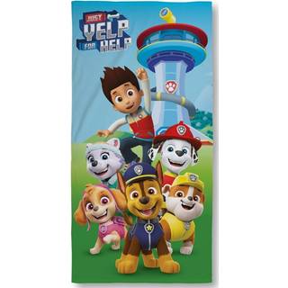 Paw Patrol håndklæde - 70x140 cm - 100% Bomuld - Blødt badehåndklæde med Paw Patrol udkigstårn og teamet