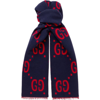 Gucci - Logo-Jacquard Wool and Silk-Blend Scarf - Men - Blue