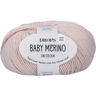 DROPS BABY Merino 59 Hvede (Uni Colour) Indhold: 100% extra fine Merino uld Garngruppe: A (23 - 26 masker) / 5 ply / sport Vægt/længde: 50 gram = ca. 175 meter Anbefalede pinde: 3 mm Strikkefasthed: 10 x 10 cm = 24 m x 32 p Maskinvask, Finvask 40ºC / Brug aldrig skyllemiddel / Tørres fladt.