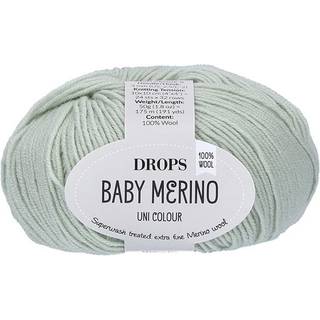 DROPS BABY Merino 58 Pistacieis (Uni Colour) Indhold: 100% extra fine Merino uld Garngruppe: A (23 - 26 masker) / 5 ply / sport Vægt/længde: 50 gram = ca. 175 meter Anbefalede pinde: 3 mm Strikkefasthed: 10 x 10 cm = 24 m x 32 p Maskinvask, Finvask 40ºC / Brug aldrig skyllemiddel / Tørres fladt.