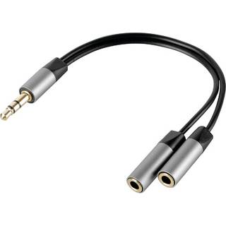 Aux Kabel Splitter Slim - Kabellængde 10 cm. - 3,5 mm. hanstik til 2x 3,5 mm. hun stik