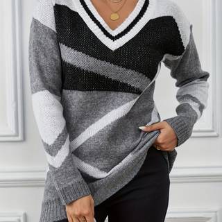 TEMU New Women' Casual Geometric Color- Knitted Pullover