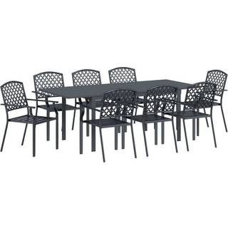 9 delte Gangmøbel Sæt Anthracite Stål&&vidaXL Udtømmeligt Havenbord Anthracite (140-210)x90x73 cm Stål&&vidaXL Havestole 4 stk Stabelbare Anthracite Stål