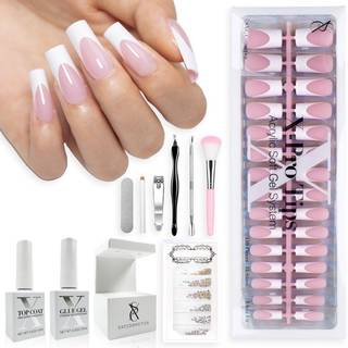 SXC Cosmetics French Tip Tryk på Nails Pink Series Medium Square X-Pro Tips Starter Kit