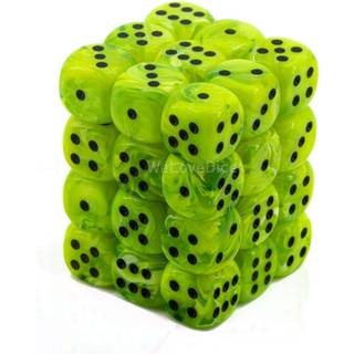Chessex Dice d6 s?t: Vortex Bright Green med sort - 12 mm sekssidet terning (36) terningblok