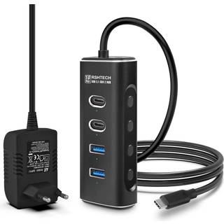 NÖRDIC 4-port Powered USB-C Hub 10Gbps with 2 USB-A & 2 USB-C Data Ports