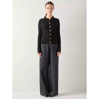 LK Bennett LK Bennett Black Plain Cotton Rib Collar Cardigan