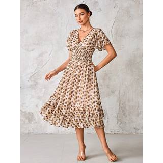 Jolie Moi Jolie Moi Brown Frill Hem Chiffon Midi Dress - 16