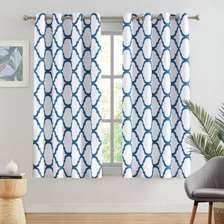 Melodieux marokkansk trykt v?relse m?rkere m?rkl?gning Grommet gardiner til stue sovev?relse 52 af 63 tommer fra hvidt/kongebl? (2 paneler)