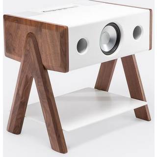 La Boite concept Audio - 'Cube' speaker, white and walnut in multicolor corian - walnut wood