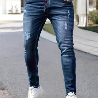TEMU Men's Elastic Jeans Slim Fit Korean Style For Teens