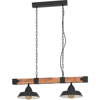 Hængelampe Oldbury, sort/mørkt træ, længde 86 cm, 2 lyskilder.