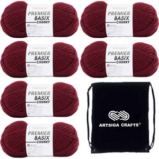 Premier Yarns Basix Chunky Bourgogne 1145-14 (6-SKEINS-Samme farvestof) Chunky voluminøs #5 akrylgarn til hækling og strikning med projektpose