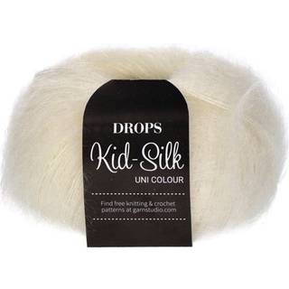DROPS Kid-Silk 01 Natur Indhold: 75% Mohair, 25% Silke Garngruppe: A (23 - 26 masker) / 2 ply / lace Vægt/længde: 25 gram = ca. 210 meter Anbefalede pinde: 3.5 mm Strikkefasthed: 10 x 10 cm = 23 m x 30 p Håndvask, max 30°C / Tørres fladt .