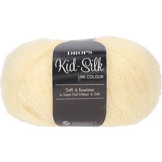 DROPS Kid-Silk 52 Limonade Indhold: 75% Mohair, 25% Silke Garngruppe: A (23 - 26 masker) / 2 ply / lace Vægt/længde: 25 gram = ca. 210 meter Anbefalede pinde: 3.5 mm Strikkefasthed: 10 x 10 cm = 23 m x 30 p Håndvask, max 30°C / Tørres fladt .