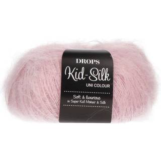 DROPS Kid-Silk 63 Støvet rosa Indhold: 75% Mohair, 25% Silke Garngruppe: A (23 - 26 masker) / 2 ply / lace Vægt/længde: 25 gram = ca. 210 meter Anbefalede pinde: 3.5 mm Strikkefasthed: 10 x 10 cm = 23 m x 30 p Håndvask, max 30°C / Tørres fladt .