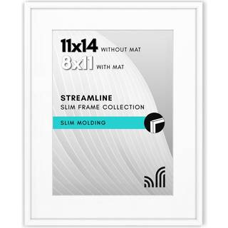 AmericanFlat 11x14 Billedramme med knust -resistent glas - Brug som 8x11 -ramme med Mat eller 11x14 ramme uden Mat - Streamline Collection - tynd