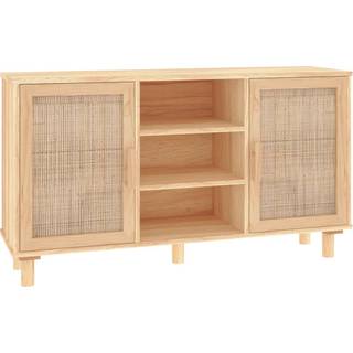 Skænk 105X30X60 Cm Massivt Fyrretræ Og Naturlig Rattan - Brun