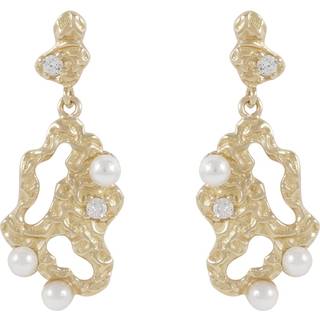 Snö Of Sweden Line Short Earring Gold/White Onesize