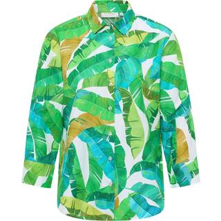 Linen Shirt Blouse in green printed