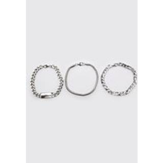 Mens Silver 3 Pack Bracelets
