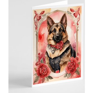 Caroline's Treasures DAC4448GCA7P Tysk Shepherd Valentine Roses lykønskningskort Pakke med 8 blanke kort med konvolutter, finurlig A7 Størrelse 5