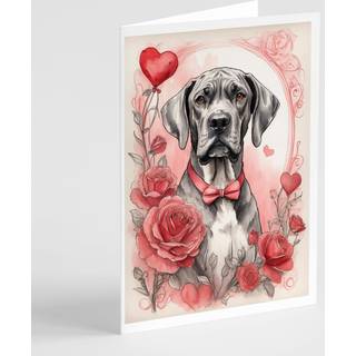 Caroline's Treasures DAC4458GCA7P Great Dane Valentine Roses Happing Cards Pack med 8 blanke kort med konvolutter, luneful
