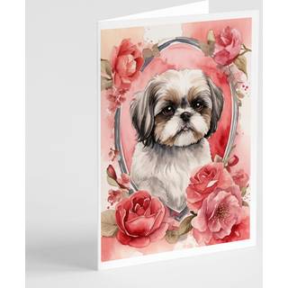 Caroline's Treasures DAC4566GCA7P SHIH TZU VALENTINE ROSER HELSKADE KORT PAKK OF 8 blanke kort med konvolutter.