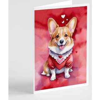 Caroline's Treasures DAC5405GCA7P Corgi Mine Valentine lykønskningskortpakke med 8 blanke kort med konvolutter, finurlig A7 -størrelse 5x7 tomme