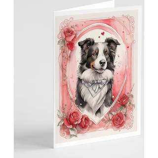 Caroline's Treasures DAC4369GCA7P Border Collie Valentine Roses lykønskningskort Pakke med 8 blanke kort med konvolutter, lunefuld A7 Størrelse 5