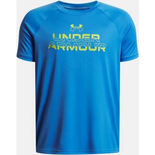 Under Armour Tech™ Split Wordmark Boys' Short Sleeve Blue Atlantis / Green Vibe YLG (149 - 160 cm)