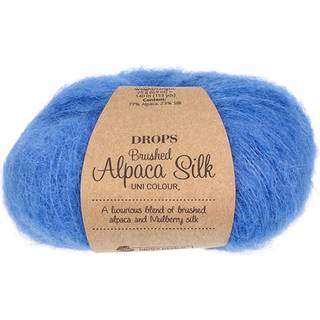DROPS BRUSHED Alpaca Silk 26 Koboltblå Indhold: 77% Superfin Alpaca, 23% Mulberry Silke Garngruppe: C (16 - 19 masker) / 10 ply / aran / worsted Vægt/længde: 25 g = ca. 140 meter Anbefalede pinde: 5 mm Strikkefasthed: 10 x 10 cm = 17 m x 22 p Håndvask, max 30°C / Tørres fladt.