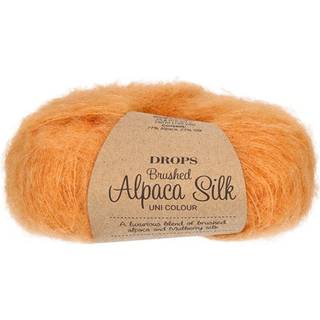 DROPS BRUSHED Alpaca Silk 29 Mandarin Indhold: 77% Superfin Alpaca, 23% Mulberry Silke Garngruppe: C (16 - 19 masker) / 10 ply / aran / worsted Vægt/længde: 25 g = ca. 140 meter Anbefalede pinde: 5 mm Strikkefasthed: 10 x 10 cm = 17 m x 22 p Håndvask, max 30°C / Tørres fladt.